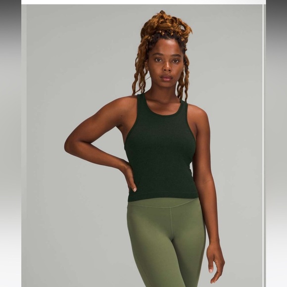 NWT Lululemon Ebb to Street Cropped Racerback Tank Top/ 
Rainforest Green - Picture 1 of 3